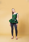 Merlina Ankara Sleeveless Peplum Top | Green African Print