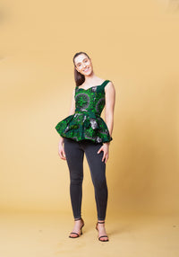 Merlina Ankara Sleeveless Peplum Top | Green African Print