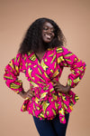 Mary Ankara Peplum Top | Pink African Print