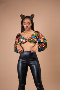 Tammi Ankara Crop Top | Brown and Blue African Print
