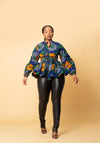 Martha Ankara Peplum Top | Blue and Yellow African Print