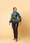 Martha Ankara Peplum Top | Blue and Yellow African Print