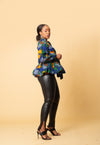 Martha Ankara Peplum Top | Blue and Yellow African Print