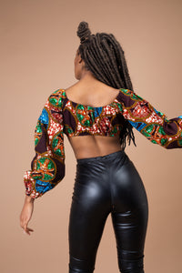 Tammi Ankara Crop Top | Brown and Blue African Print