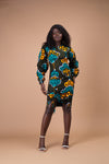 Denva Ankara Midi Pencil Dress | Green and teal African Print