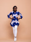 Ekuwa Ankara Long Tunic Top | Blue and White African Print