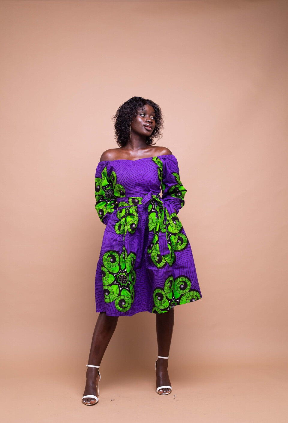 Sewa Ankara Midi Dress | Purple and Green African Print M.A.DKollection Sewa Ankara Midi Dress | Purple and Green African Print M.A.DKollection