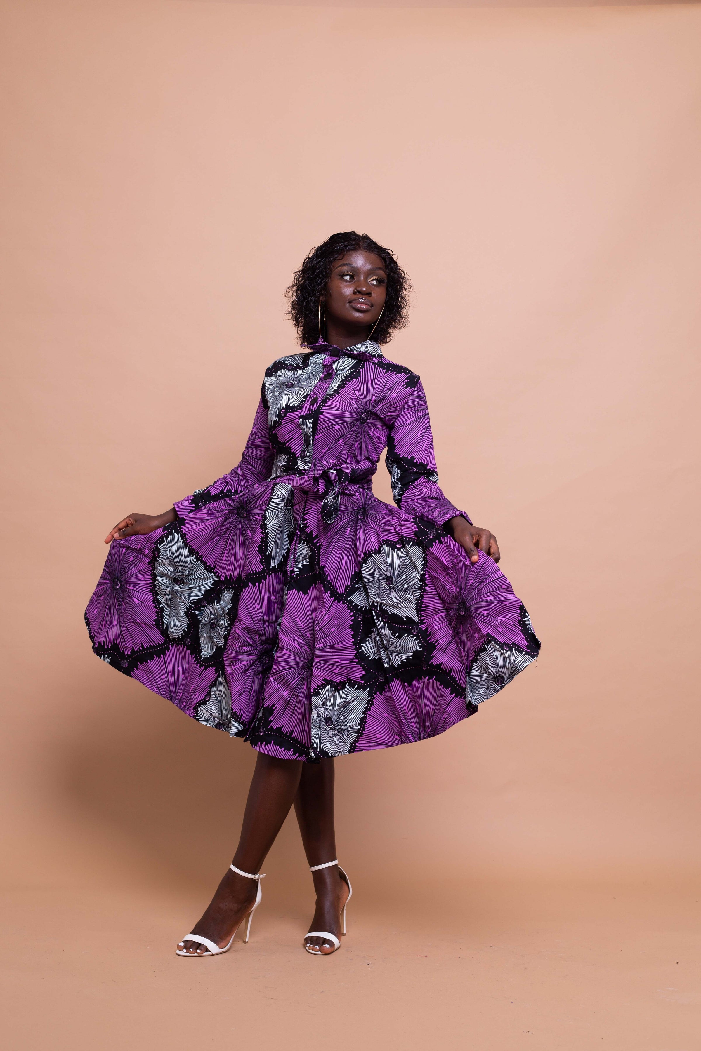 Elisa Ankara Button Down Shirt Dress | Purple African Print M.A.DKollection Elisa Ankara Button Down Shirt Dress | Purple African Print M.A.DKollection