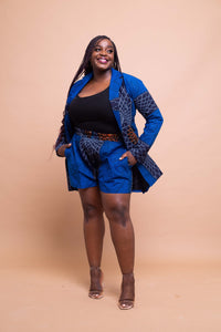Tina Ankara Long Jacket | Blue African Print