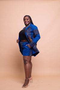Tina Ankara Long Jacket | Blue African Print