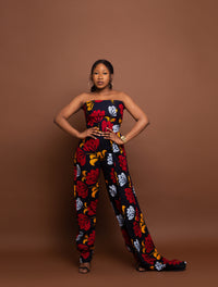 Koko Ankara Tube Jumpsuit | Red and White African Print