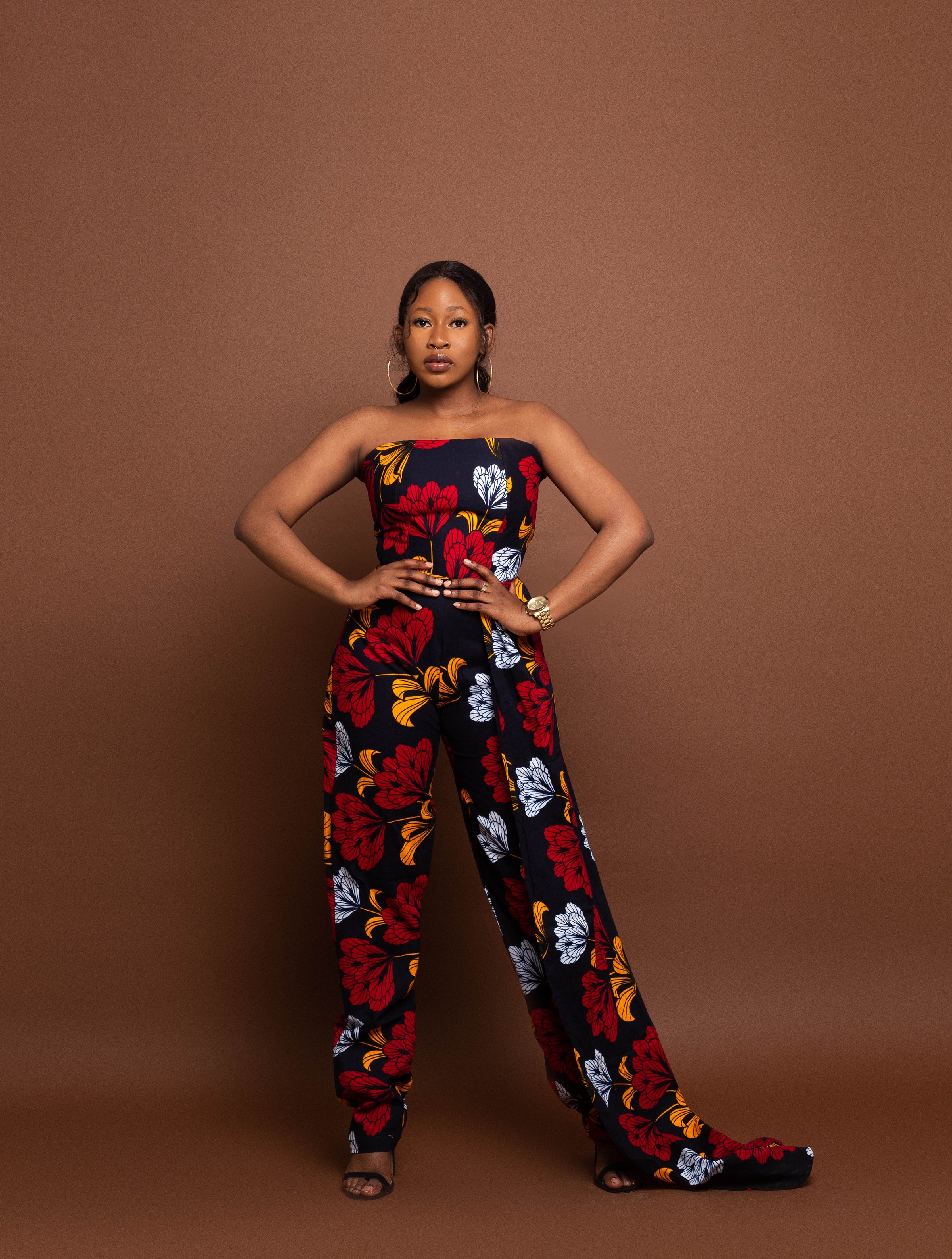 Koko Ankara Tube Jumpsuit Red and White African Print –