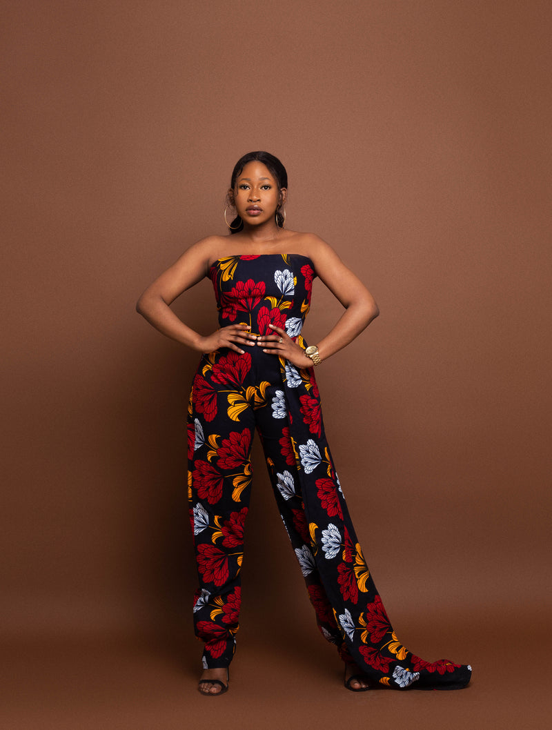 Koko Ankara Tube Jumpsuit | Red and White African Print