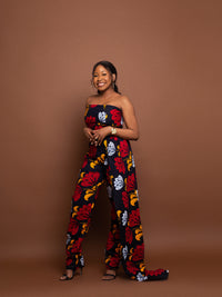 Koko Ankara Tube Jumpsuit | Red and White African Print