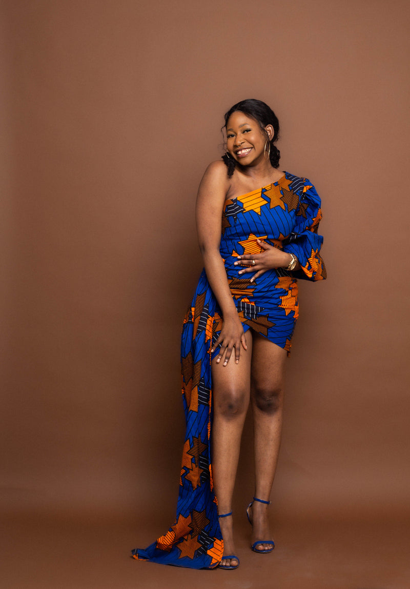 Funke Ankara Short Mini Dress | Yellow and Orange African Tribal Print