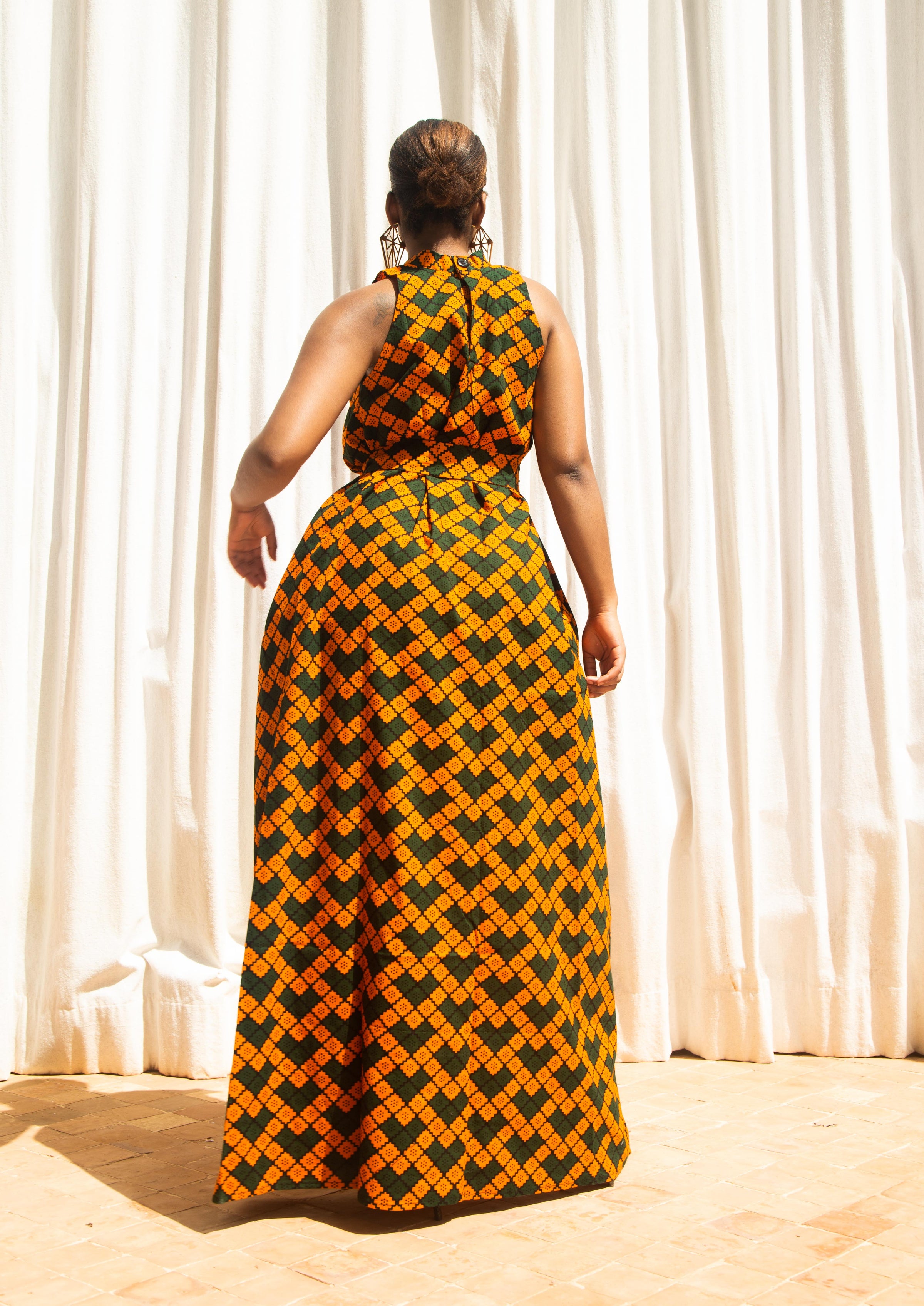 Macie Ankara Maxi Dress Black and Orange African Print –