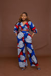 Azara Ankara High Waisted Trouser | White and Blue African Print