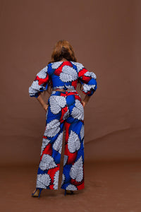 Azara Ankara High Waisted Trouser | White and Blue African Print