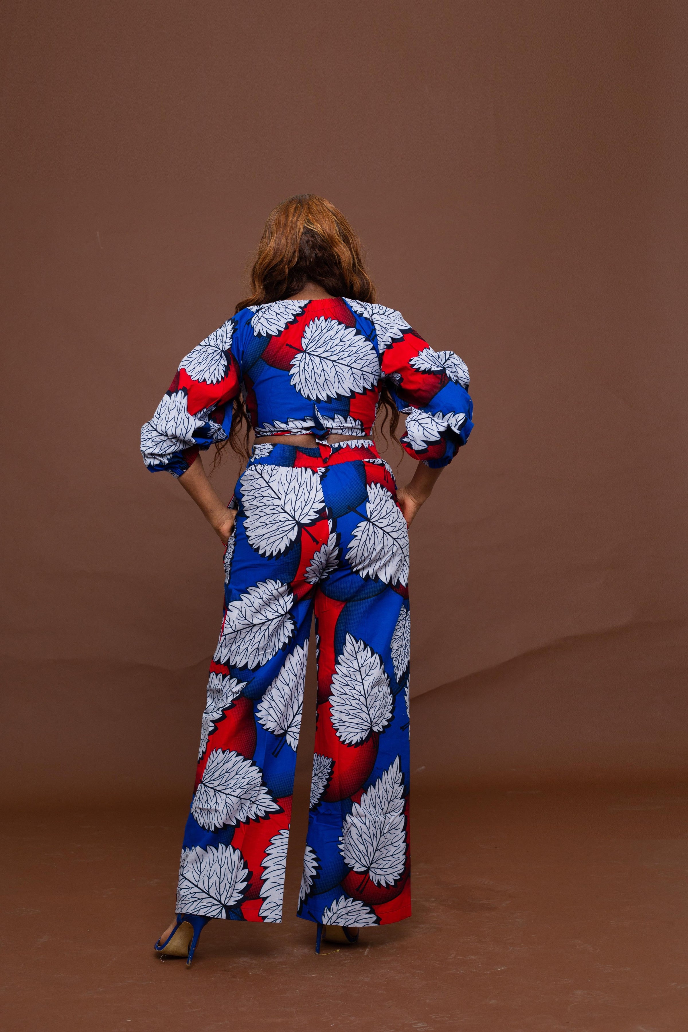 Azara Ankara High Waisted Trouser | White and Blue African Print