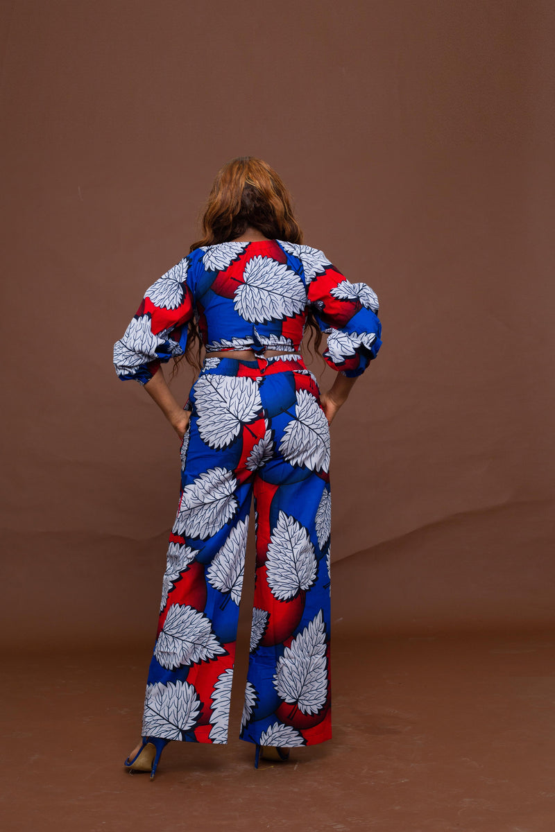 Azara Ankara High Waisted Trouser | White and Blue African Print