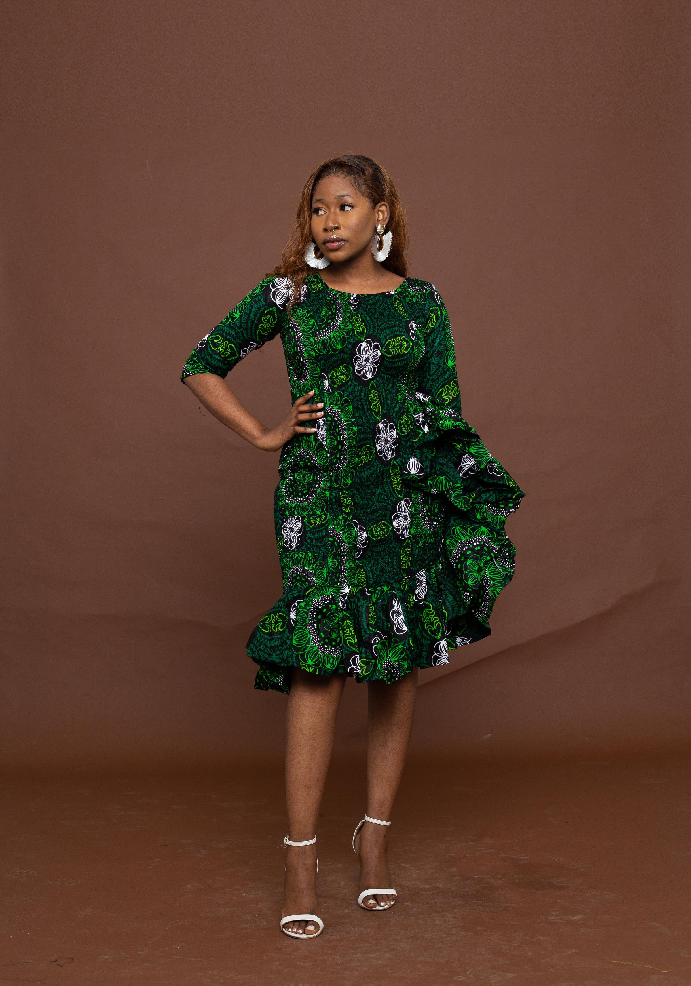 Saria Ankara Midi Dress | Green and White African Print M.A.DKollection Saria Ankara Midi Dress | Green and White African Print M.A.DKollection