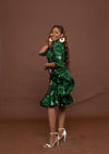 Saria Ankara Midi Dress | Green and White African Print