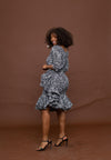 Skylar Ankara Midi Dress | Black and White African Print