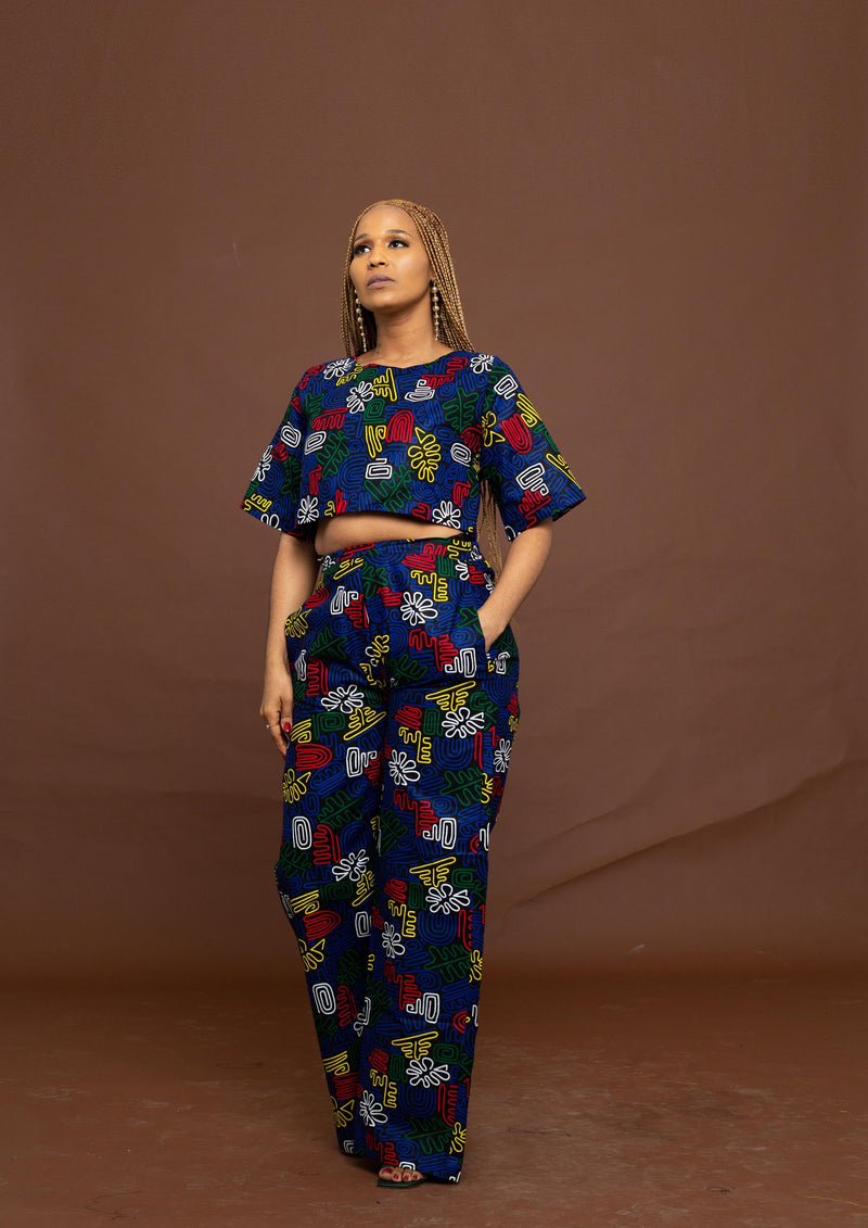 Chuma High Waisted Trouser | Blue African Print