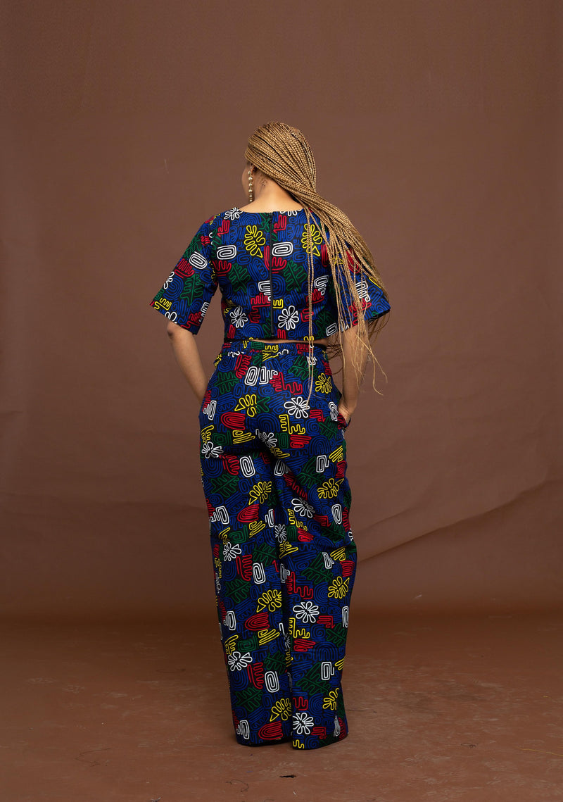 Chuma High Waisted Trouser | Blue African Print