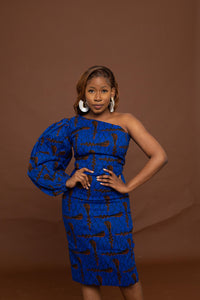 Mwelwa Ankara Midi Pencil Dress | Blue African Print