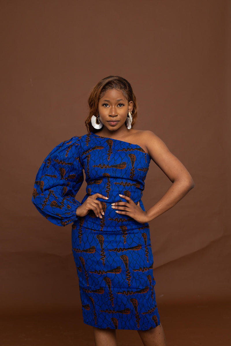 Mwelwa Ankara Midi Pencil Dress | Blue African Print
