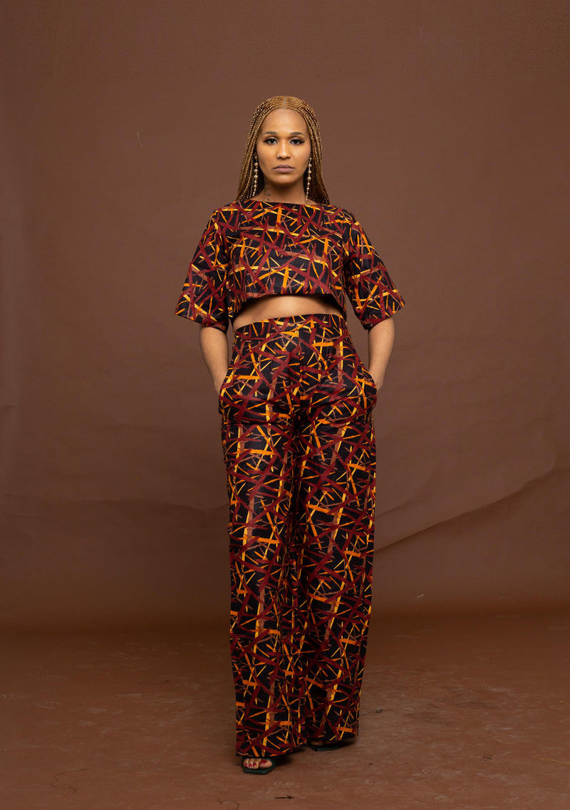 Carmel Ankara Crop Top | Brown and Black African Print