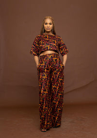 Carmel Ankara High Waisted Trouser | Brown and Black African Print