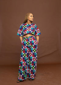 Champo Ankara High Waisted Trouser | Blue and White Multicolored African Print