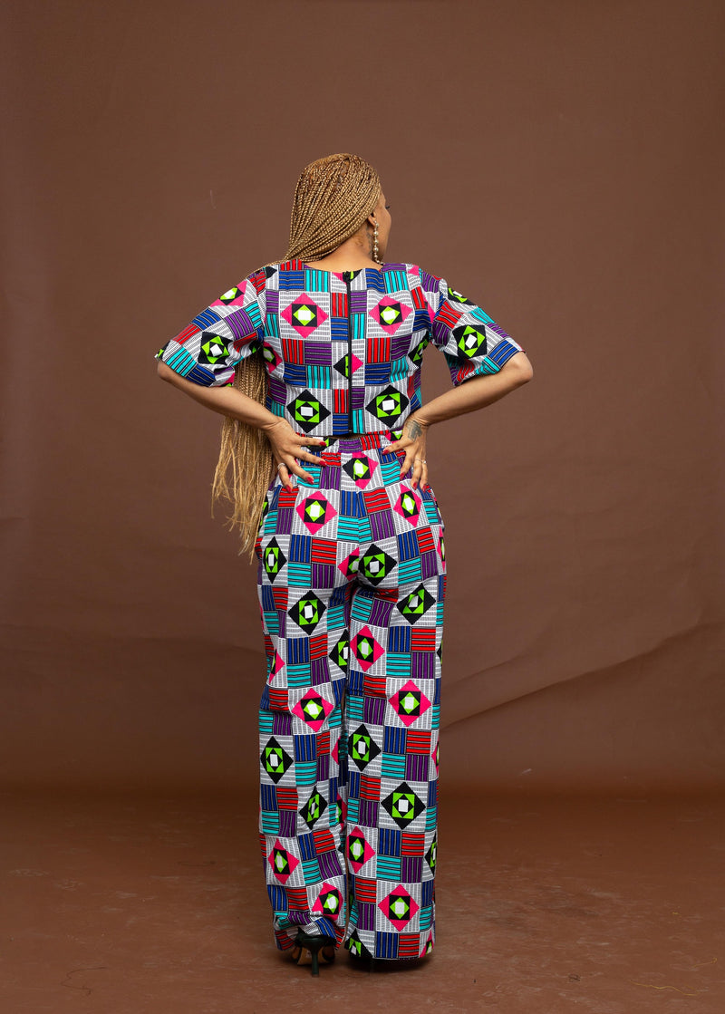 Champo Ankara High Waisted Trouser | Blue and White Multicolored African Print
