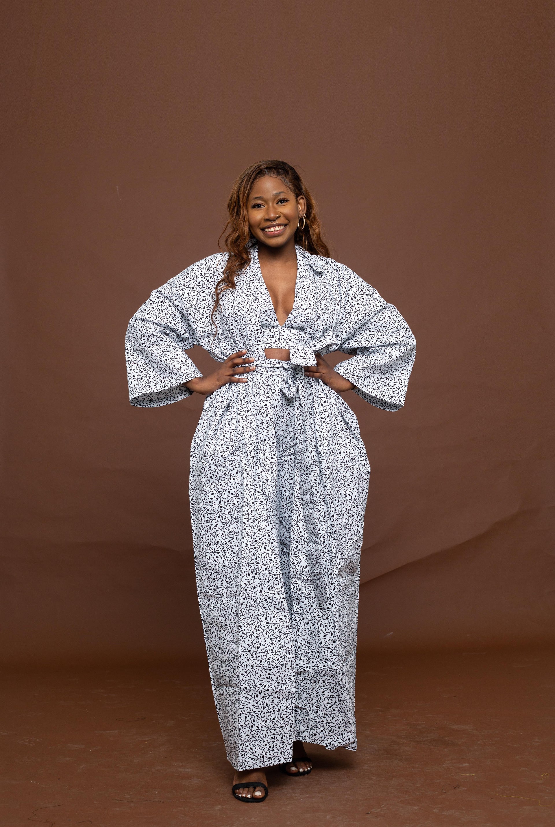 Ginny Ankara Kimono Jacket White and Black African Print –