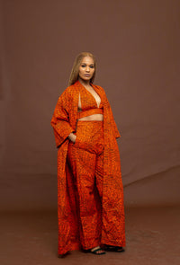 Gelly Ankara High Waisted Trouser | Orange and Black African Print