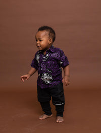 Simon Ankara Boy Shirt | Purple and White African Print