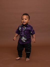 Simon Ankara Boy Shirt | Purple and White African Print