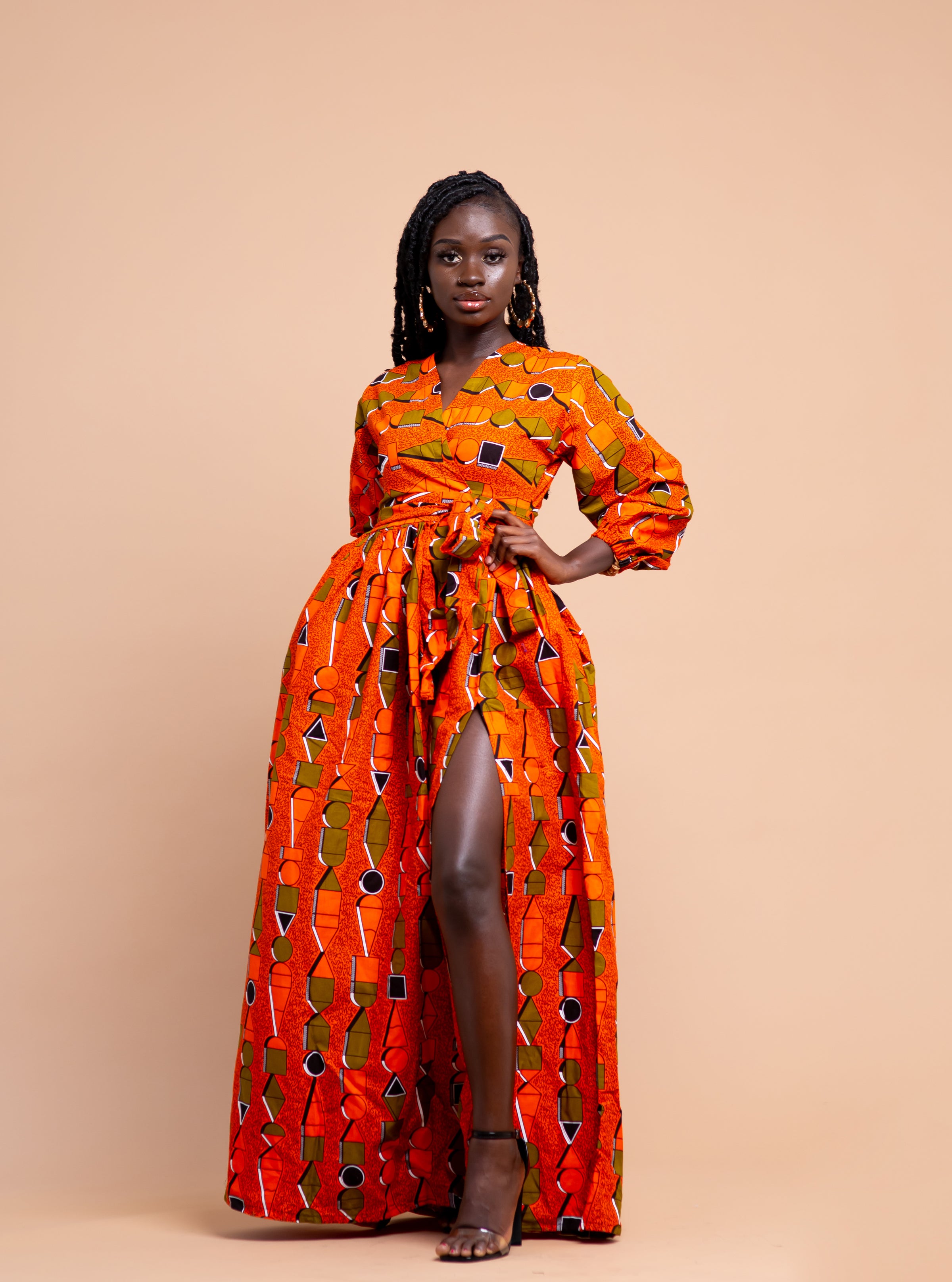 Annette Ankara Maxi Dress Orange African Print –
