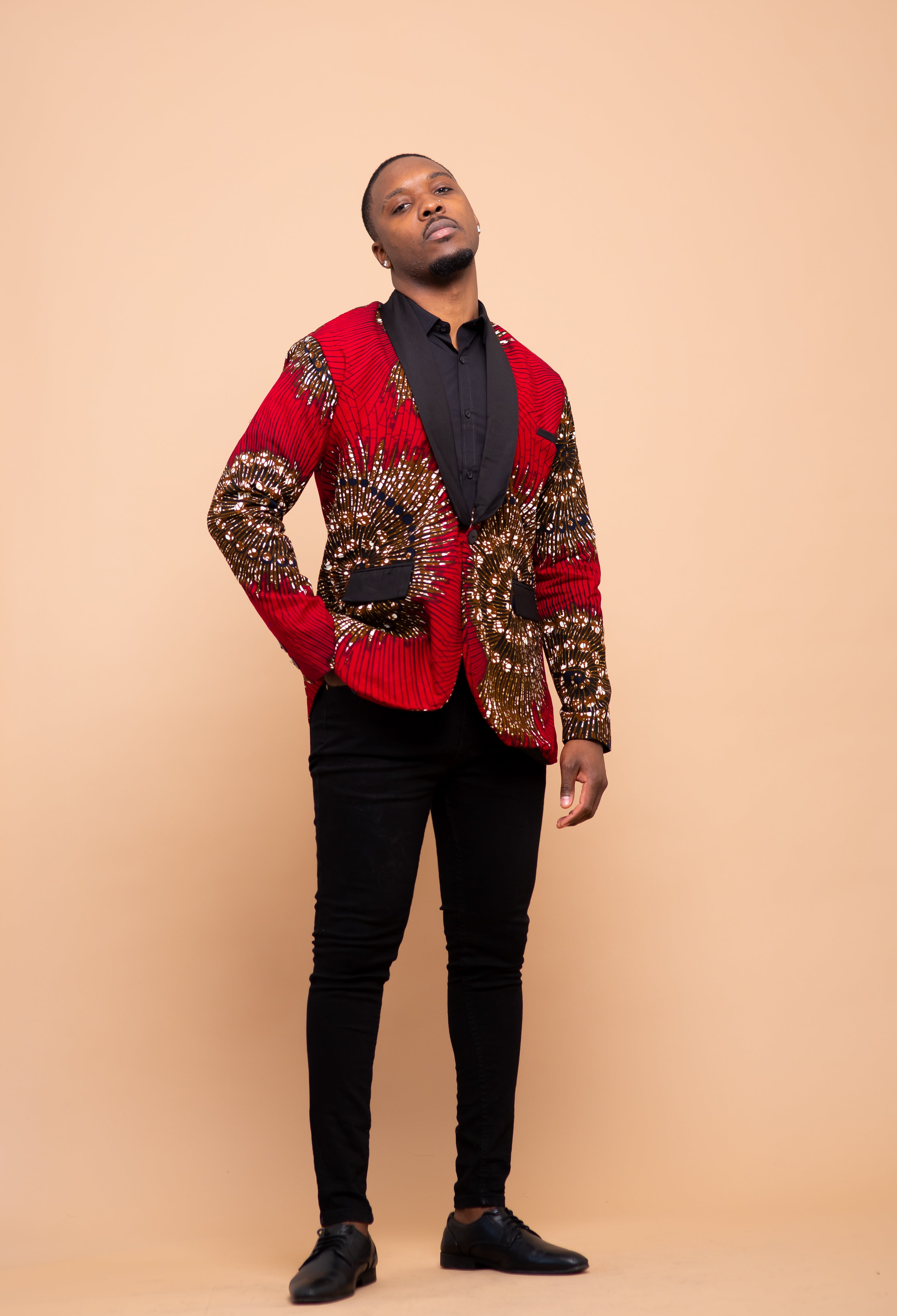 Colton Ankara Men Blazer Red African Print M.A.DKollection