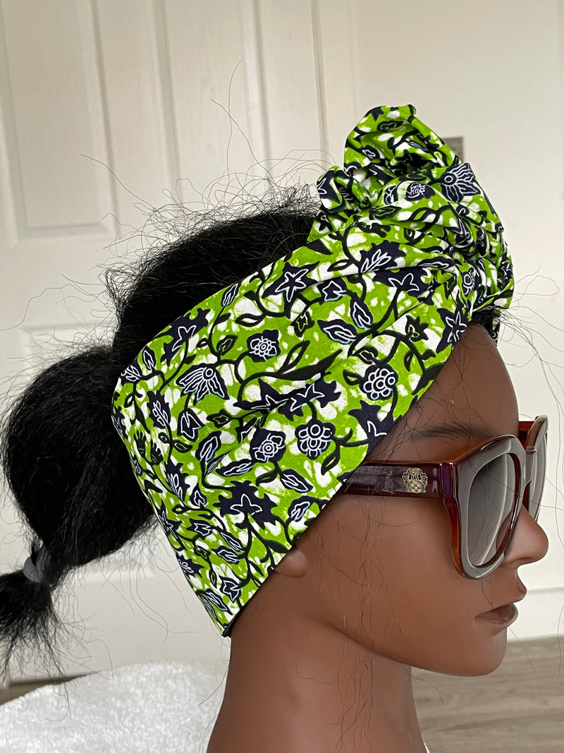 Green and White Satin Lined Head wrap
