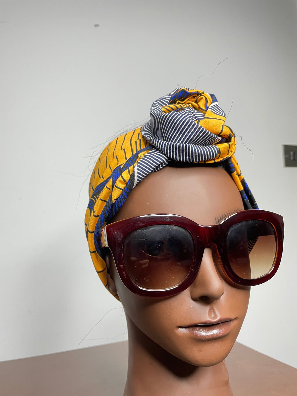 Yellow and White Satin Lined Head wrap