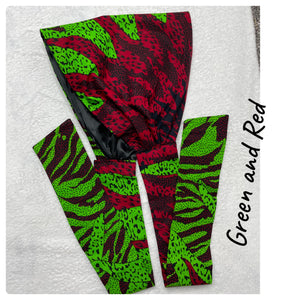 Green and Red Satin Lined Head wrap