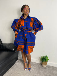 Jessi Ankara Shirt Dress | Blue and Orange African Print